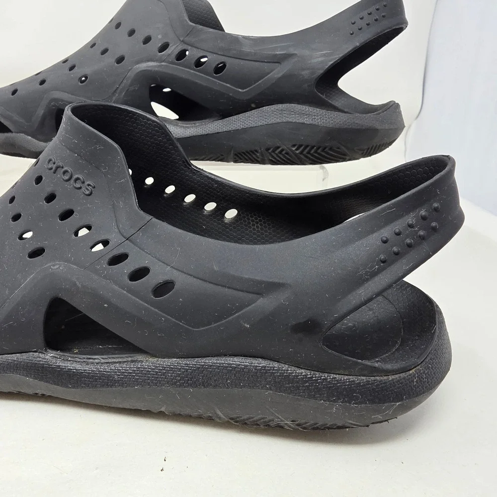 Crocs Swiftwater Wave Sandals Mens 13 Black Excellent Water Shoes Clogs Slip On